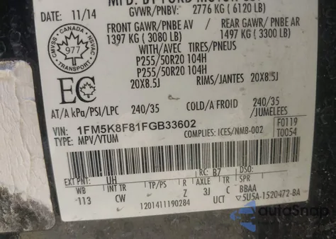 2015 Ford Explorer Limited z USA, uszkodzony, nr VIN 1FM5K8F81FGB33602